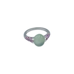 Prehnite Gemstone Pink Sapphire Red 18 Kt Gold Ring Made in Italy