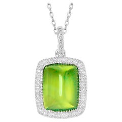 Prehnite Pendant Necklace With Diamonds 2.7 Carats 18K White Gold