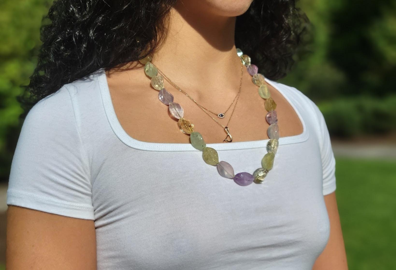 Collana di prehnite, quarzo, citrino e ametista In condizioni Nuovo in vendita a Chesterland, OH