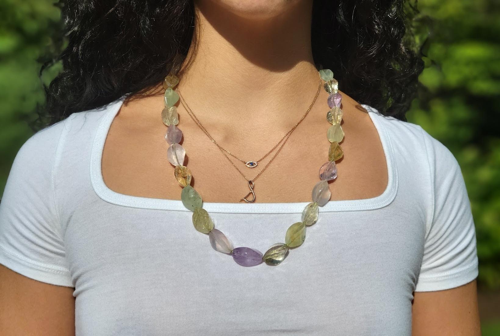Art Déco Collana di prehnite, quarzo, citrino e ametista in vendita