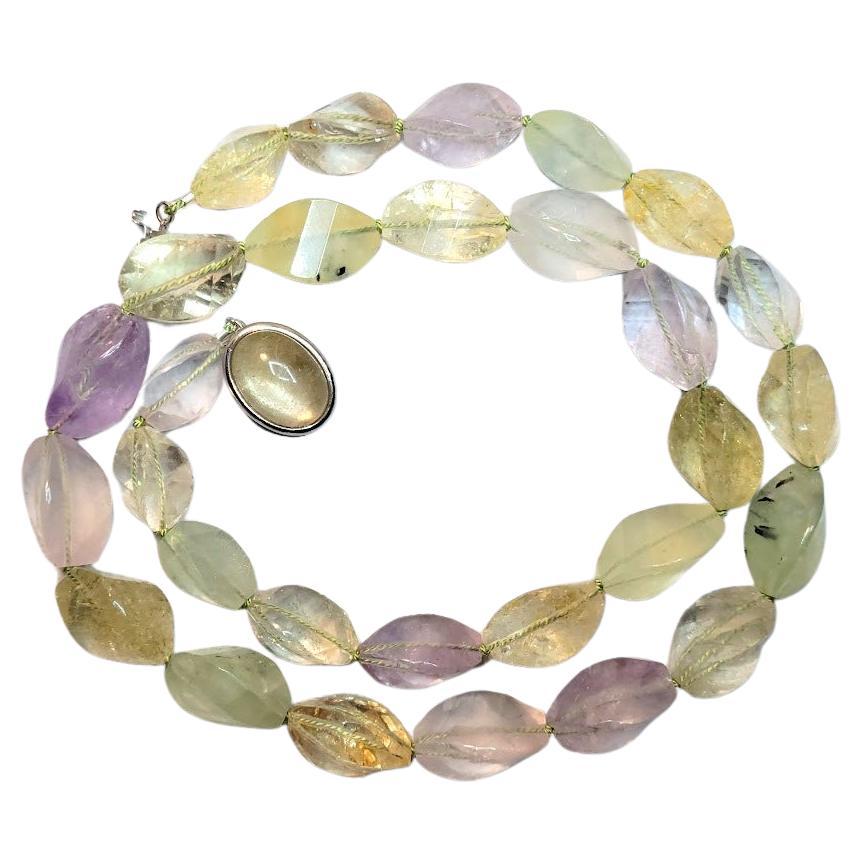 Prehnite, Quartz, Citrine, Amethyst Necklace