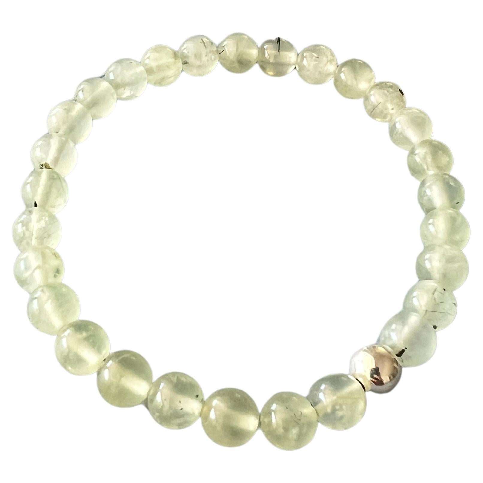 Prehnite Round Bead Bracelet Silver J Dauphin In New Condition For Sale In Los Angeles, CA