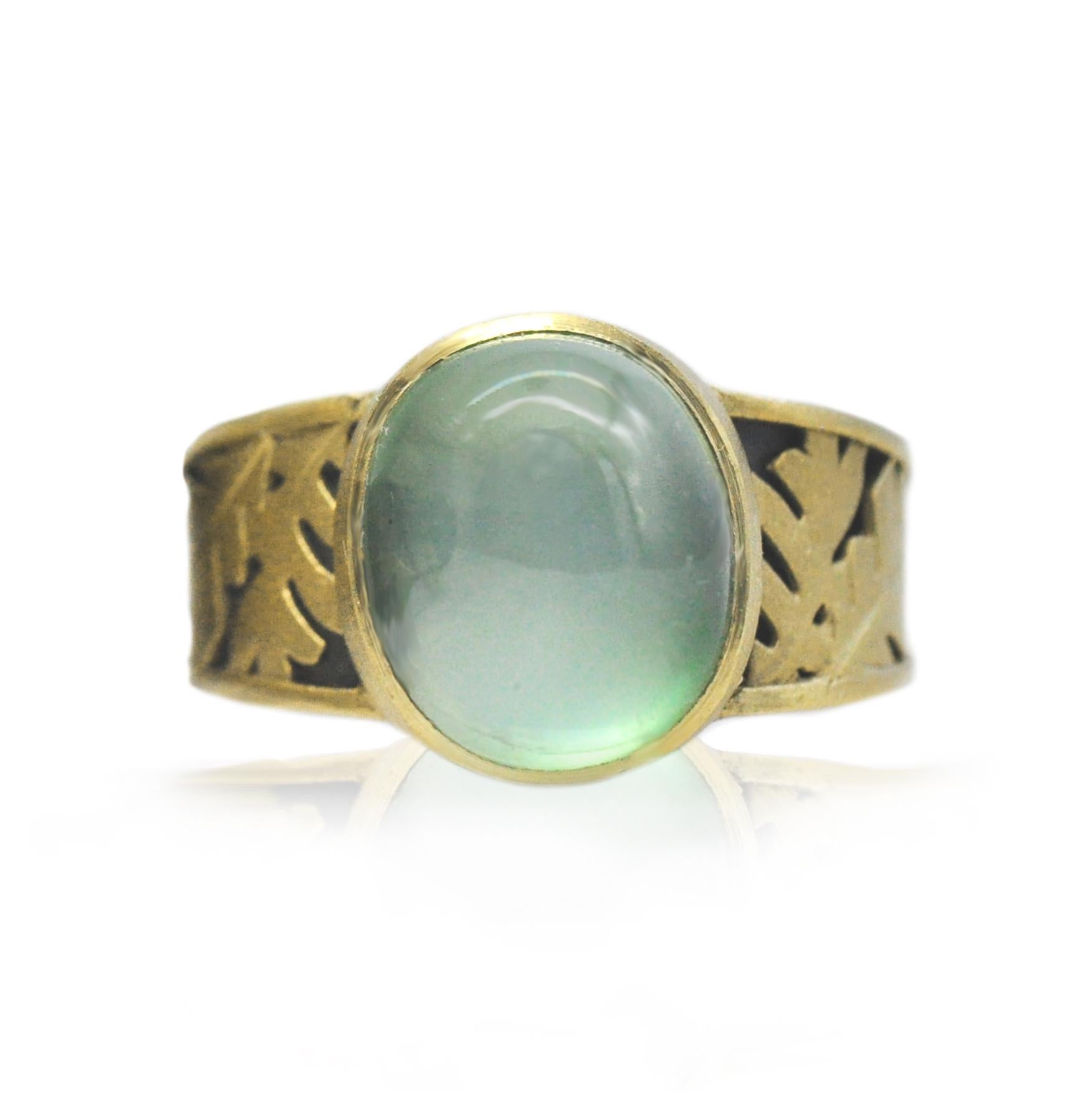 For Sale:  Prehnite, Silver and Gold Oak Leaf Ring 2