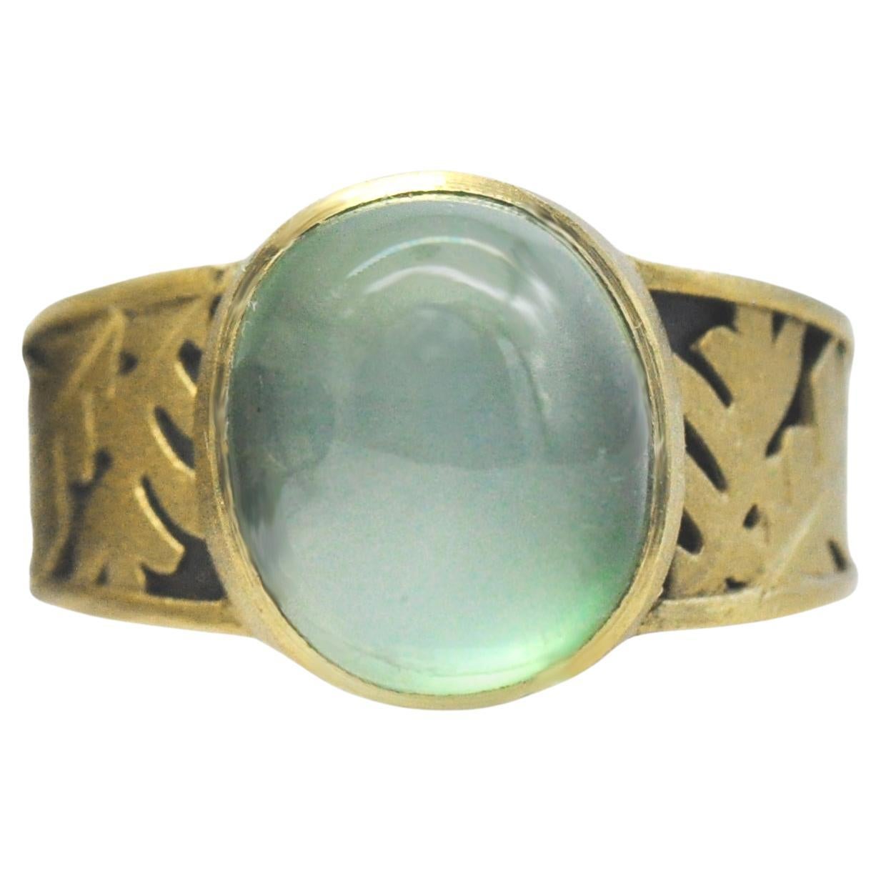 For Sale:  Prehnite, Silver and Gold Oak Leaf Ring