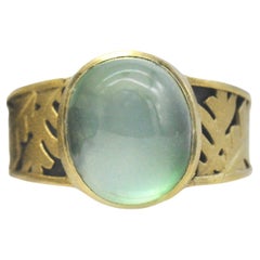 Bague en feuilles de chêne en prehnite, argent et or