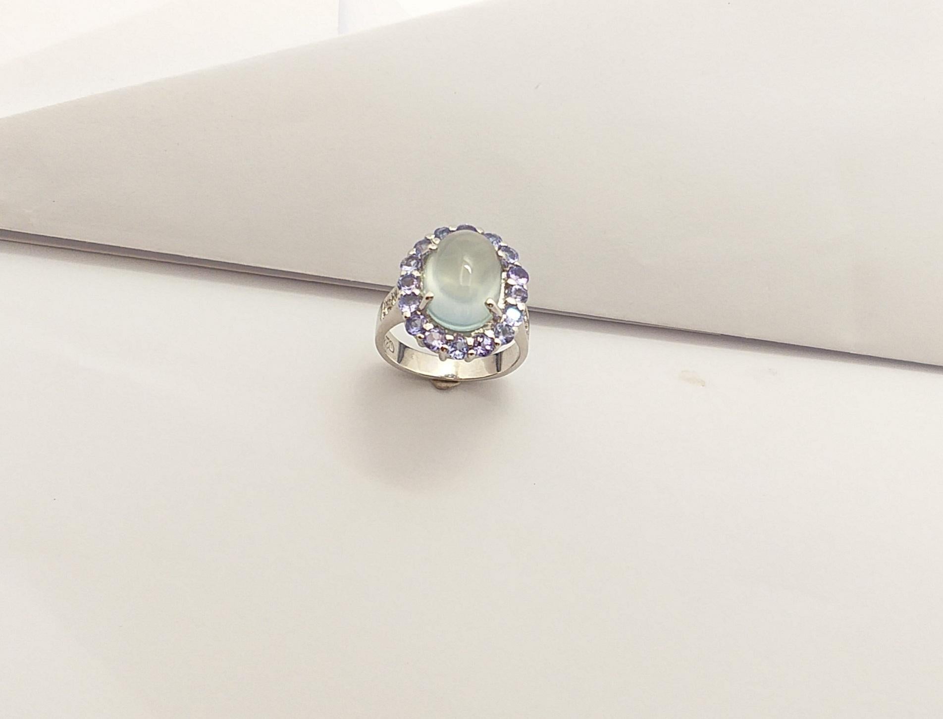 Prehnite, Tanzanite with Cubic Zirconia Ring set in Silver Settings For Sale 3