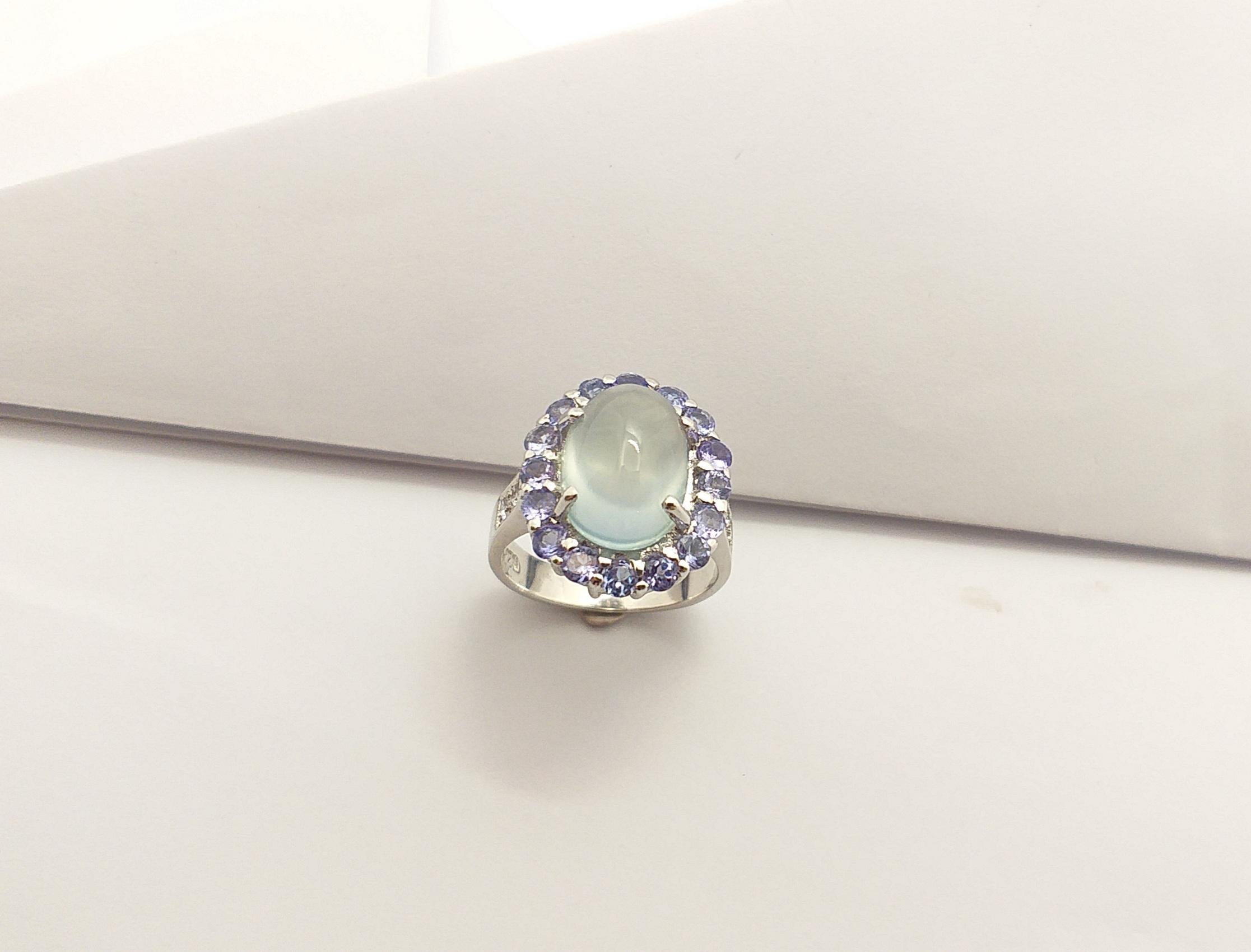 Prehnite, Tanzanite with Cubic Zirconia Ring set in Silver Settings For Sale 6