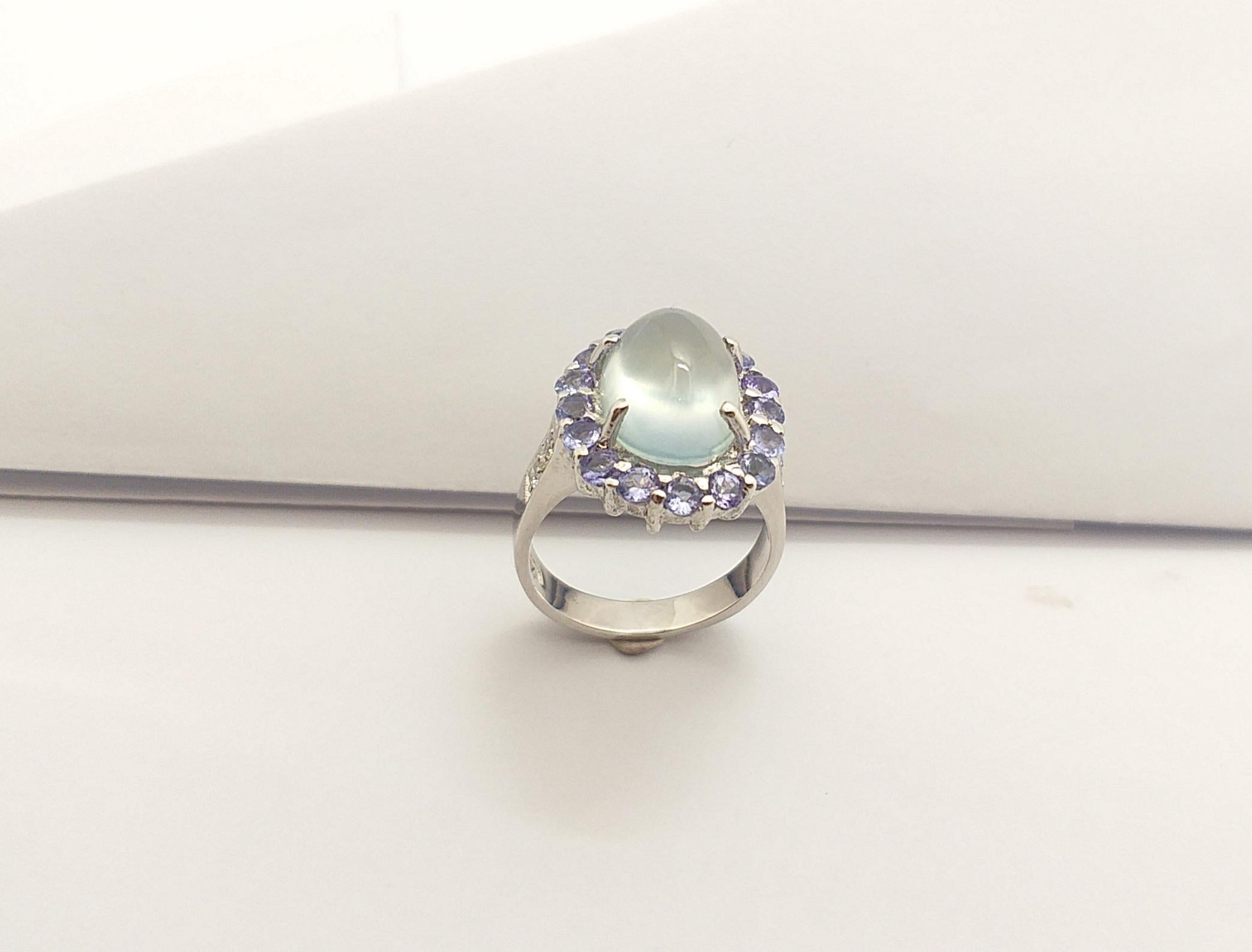 Prehnite, Tanzanite with Cubic Zirconia Ring set in Silver Settings For Sale 7