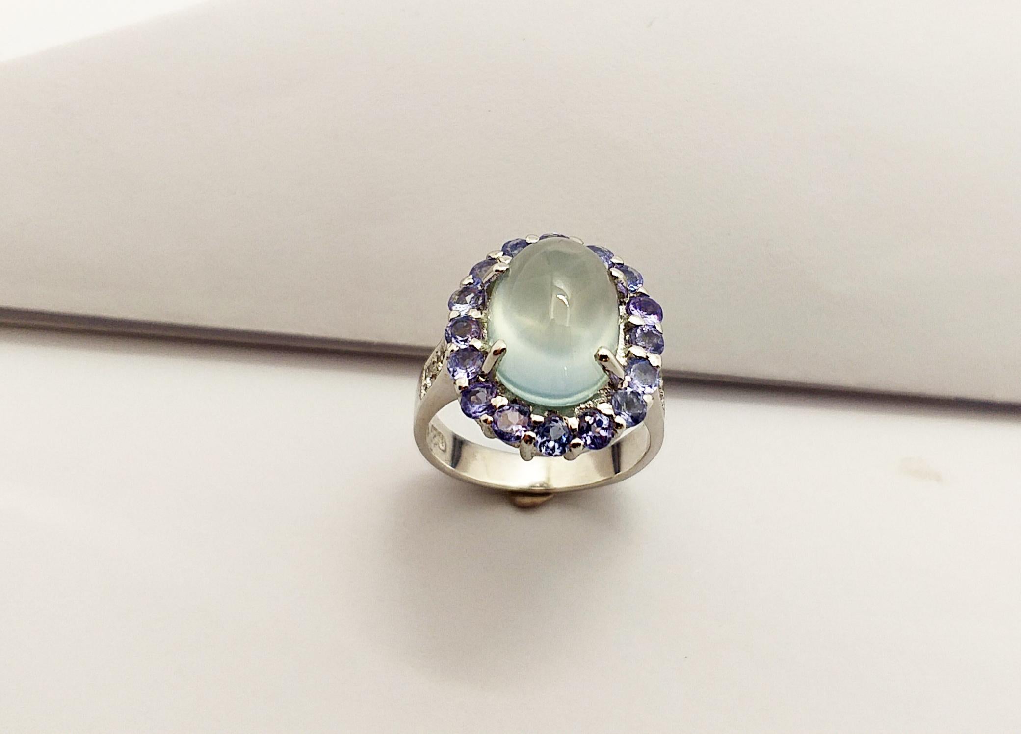Prehnite, Tanzanite with Cubic Zirconia Ring set in Silver Settings For Sale 8