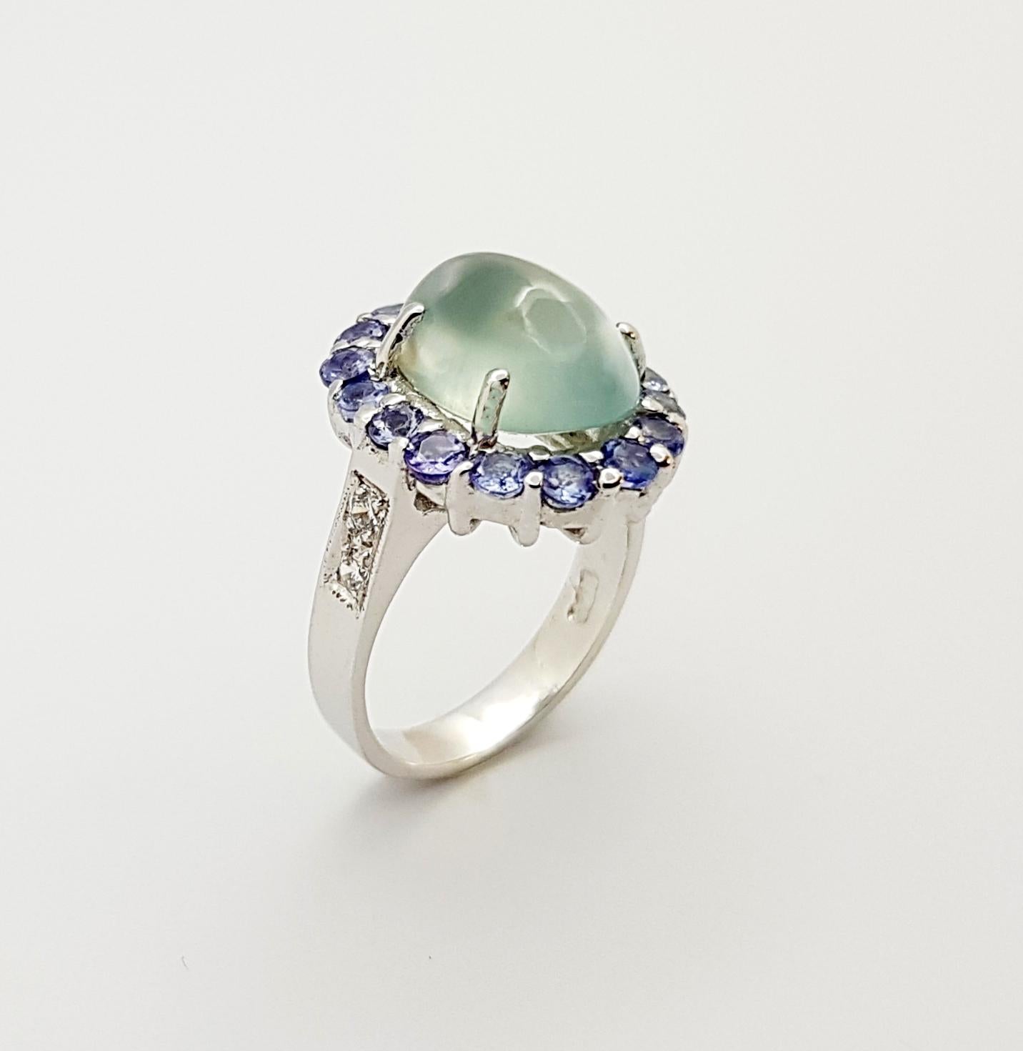 Prehnite, Tanzanite with Cubic Zirconia Ring set in Silver Settings For Sale 9