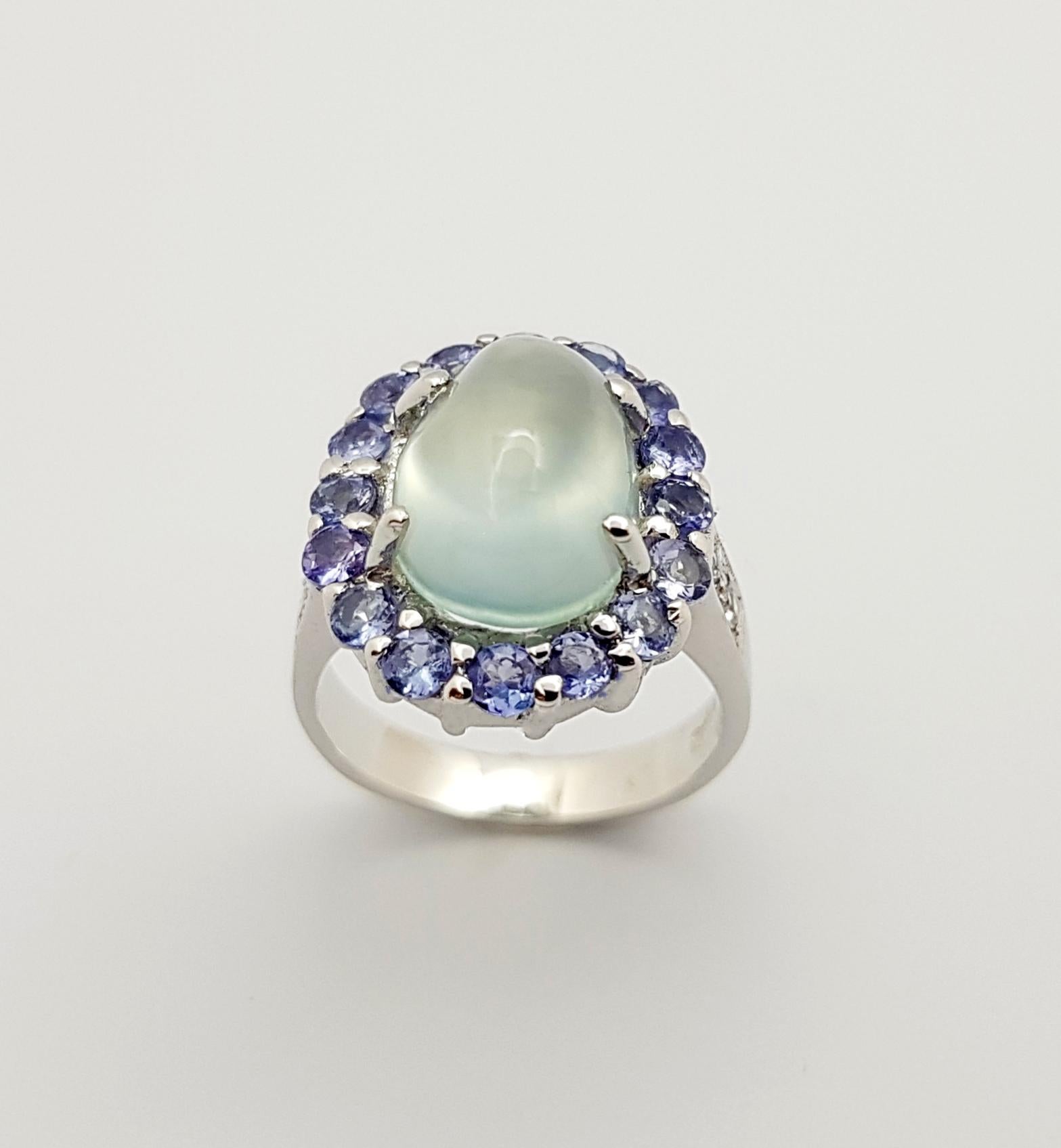 Prehnite, Tanzanite with Cubic Zirconia Ring set in Silver Settings For Sale 10