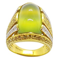 Prehnite, Yellow Sapphire and Diamond Ring Set in 18 Karat Gold Settings