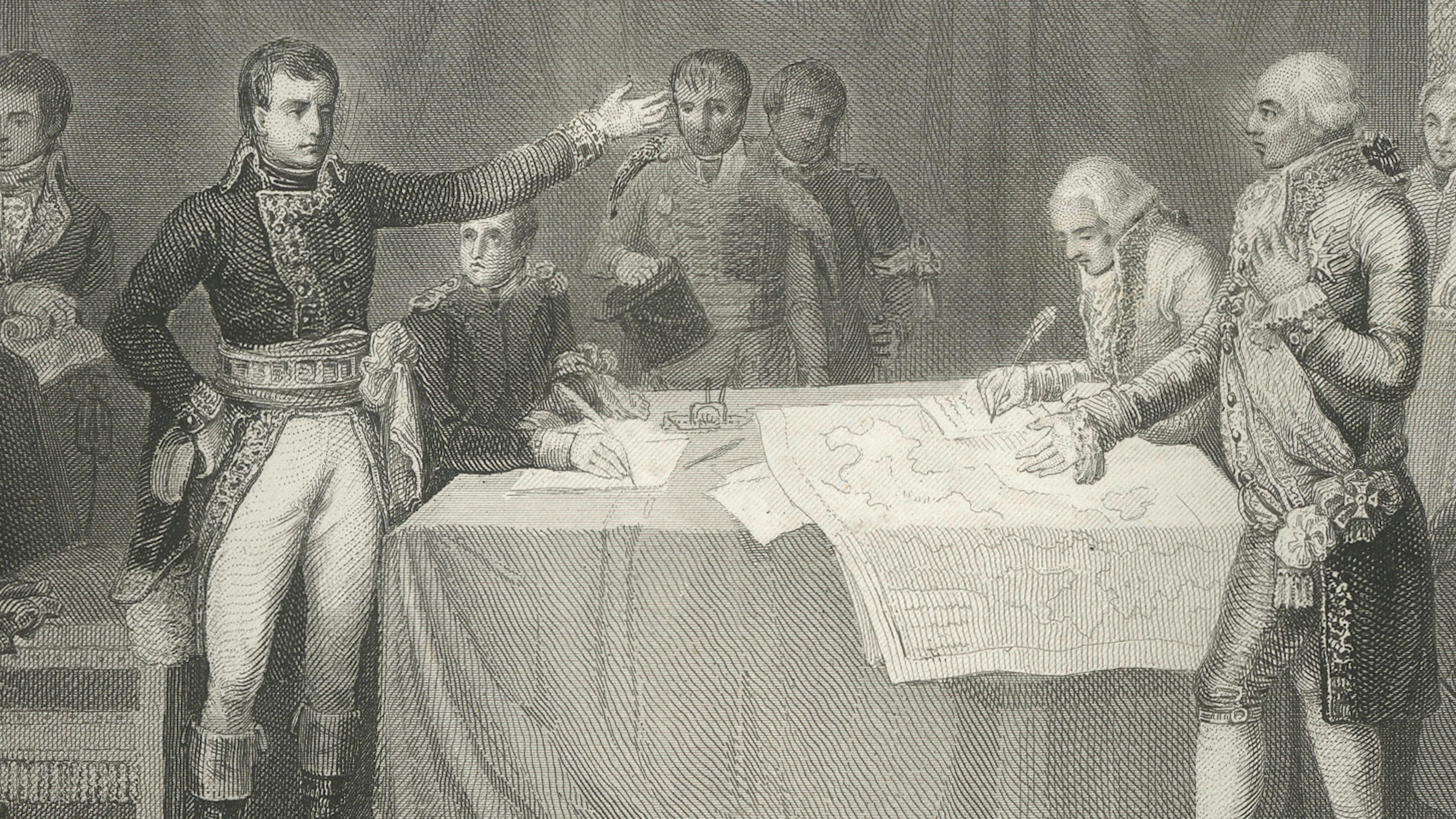 Preliminary Peace Talks at Leoben, Napoleonic Diplomacy, Antique Engraving, 1840