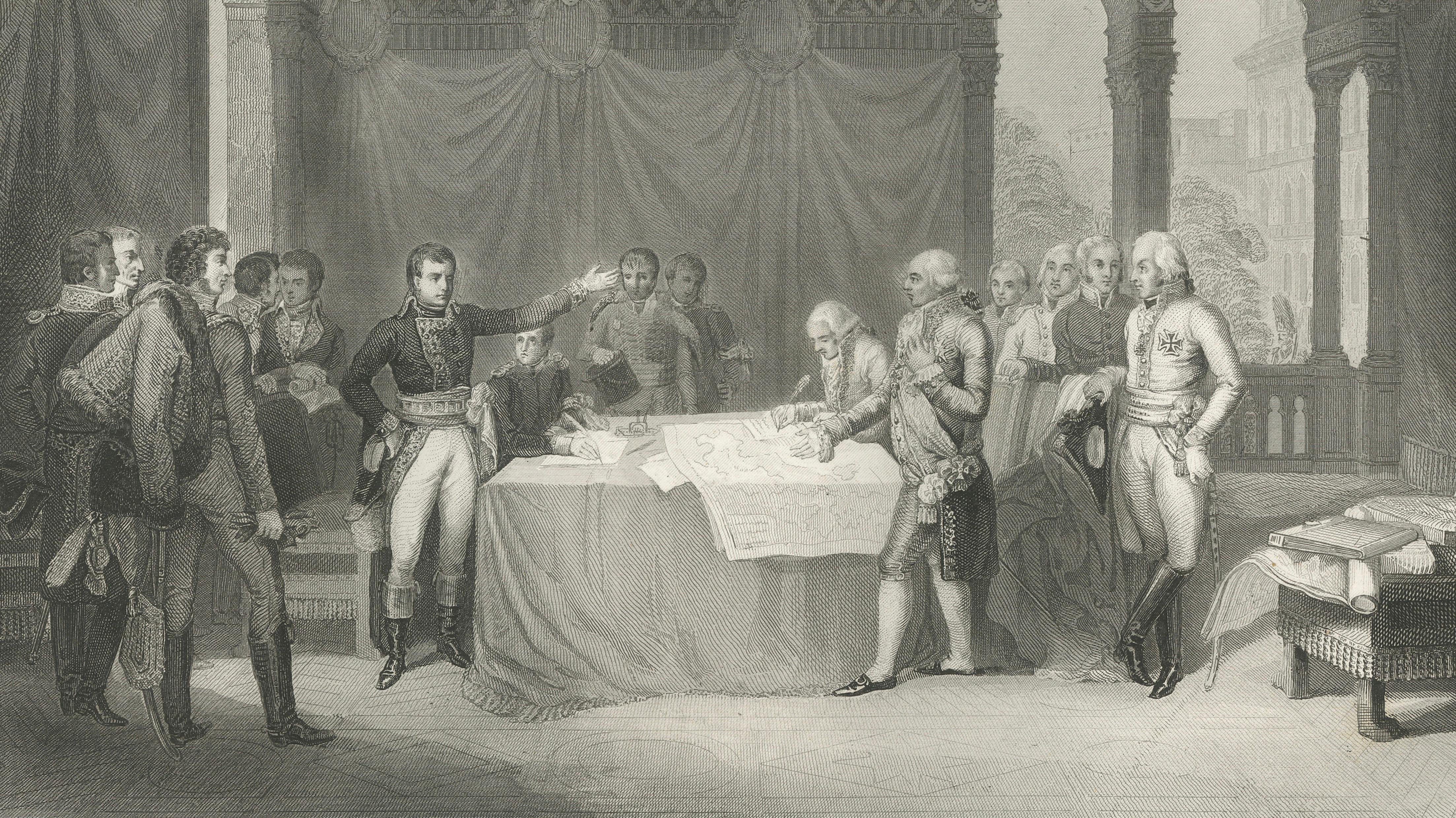 Preliminary Peace Talks at Leoben, Napoleonic Diplomacy, Antique Engraving, 1840