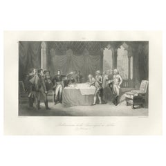 Preliminary Peace Talks at Leoben, Napoleonic Diplomacy, Antique Engraving, 1840