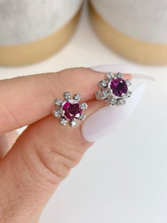 Preloved Boucles d'oreilles rubis et diamants en or blanc 18ct