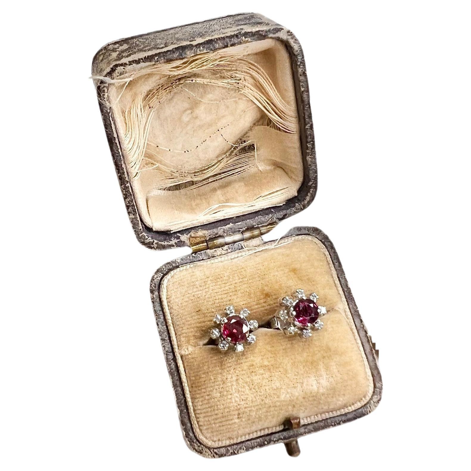 Preloved 18ct White Gold Ruby & Diamond Cluster Earrings