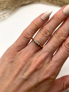 Bague d'occasion en or jaune 18 carats, sertie de 3 diamants taille brillant, bague « trilogie »