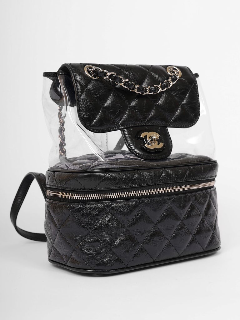 PRELOVED CHANEL AQUARIUM BACKPACK Black Leather and PVC with Silver