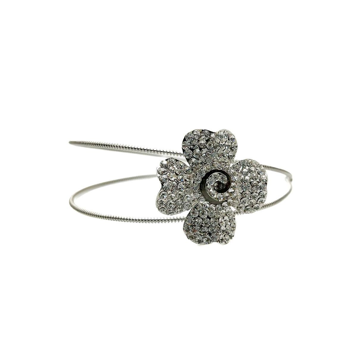 Gray Preloved Double Band Crystal Flower Tiara For Sale