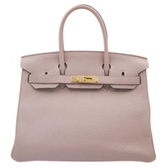 PRELOVEED HERMES BIRKIN 30CM Glycine Clemence in pelle con finiture dorate
