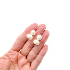 Preloved Silver Double Pearl Drop Earrings 2020s