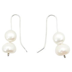 Preloved Silver Double Pearl Drop Earrings 2020s