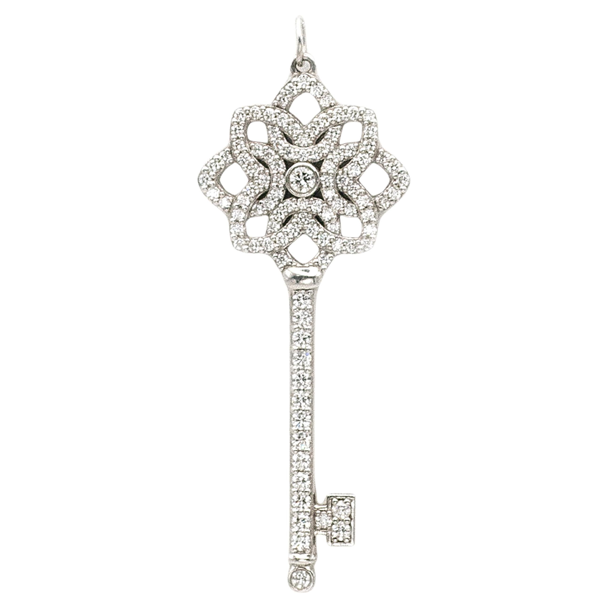 Large Tiffany & Co Platinum Diamond Skeleton Key Pendant