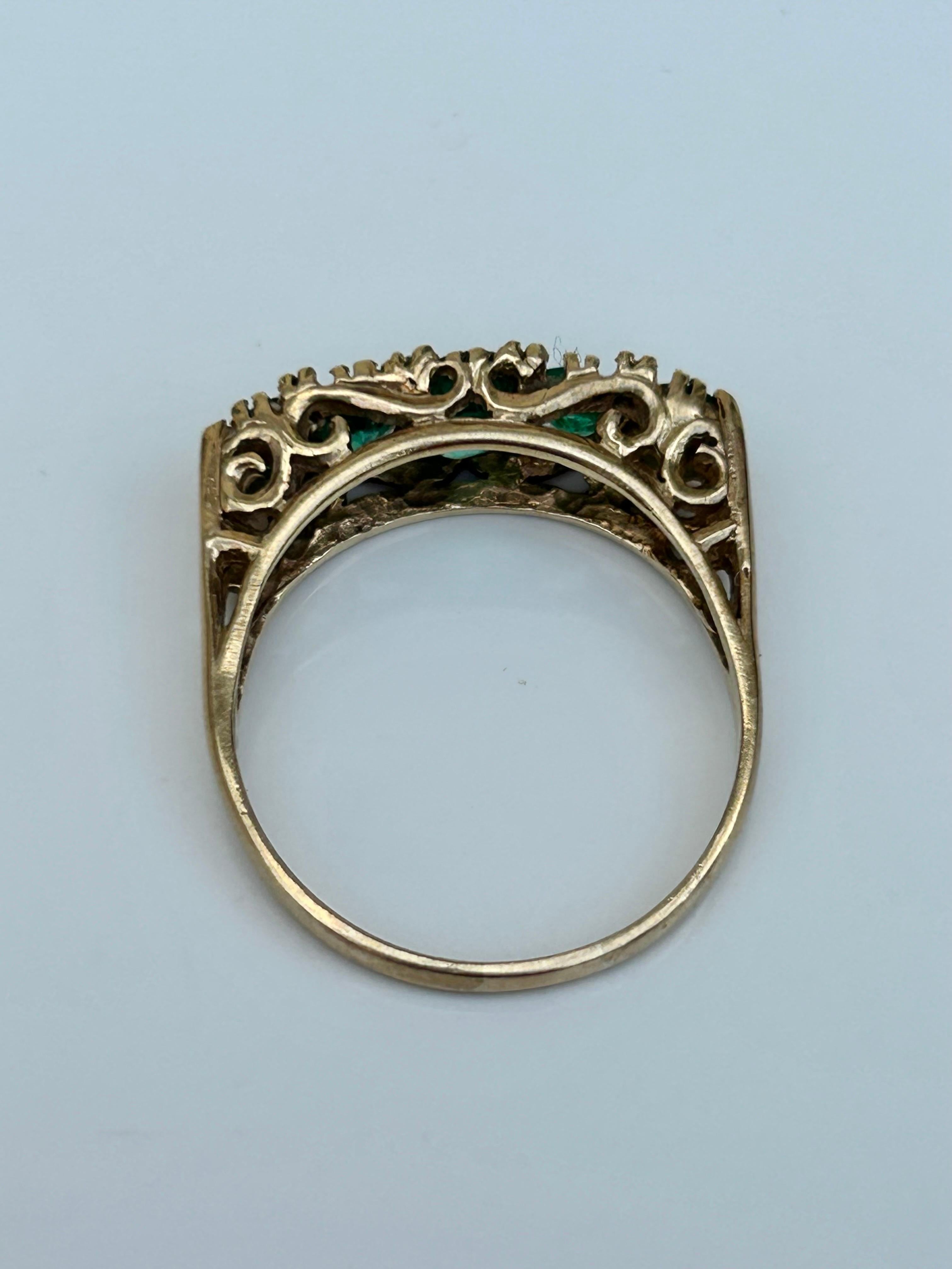 PreLoved Yellow Gold Emerald and Diamond 5 Stone Ring For Sale 2