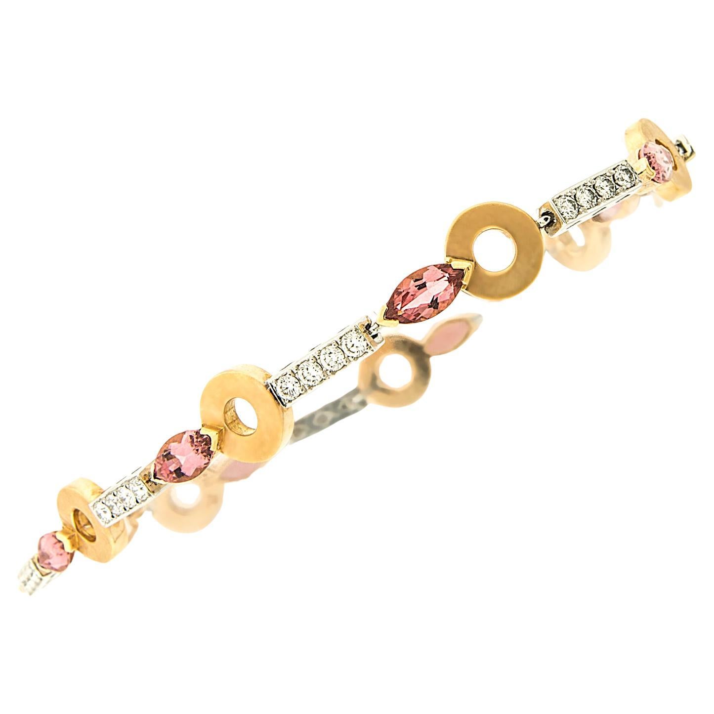 "Prelude", Bracelet in 18k Gold with brilliants and pink Tourmalines. en venta
