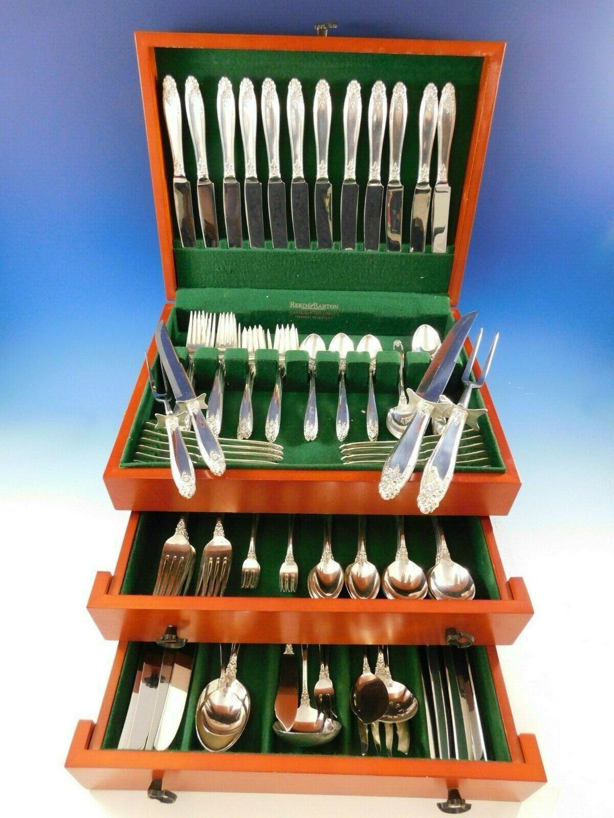Huge and impressive prelude by International Sterling Silver flatware set - 145 pieces. This set includes:

 12 dinner knives, 9 5/8