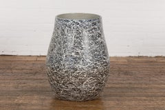 Black and White Splatter Ceramic Planter with Rounded Form