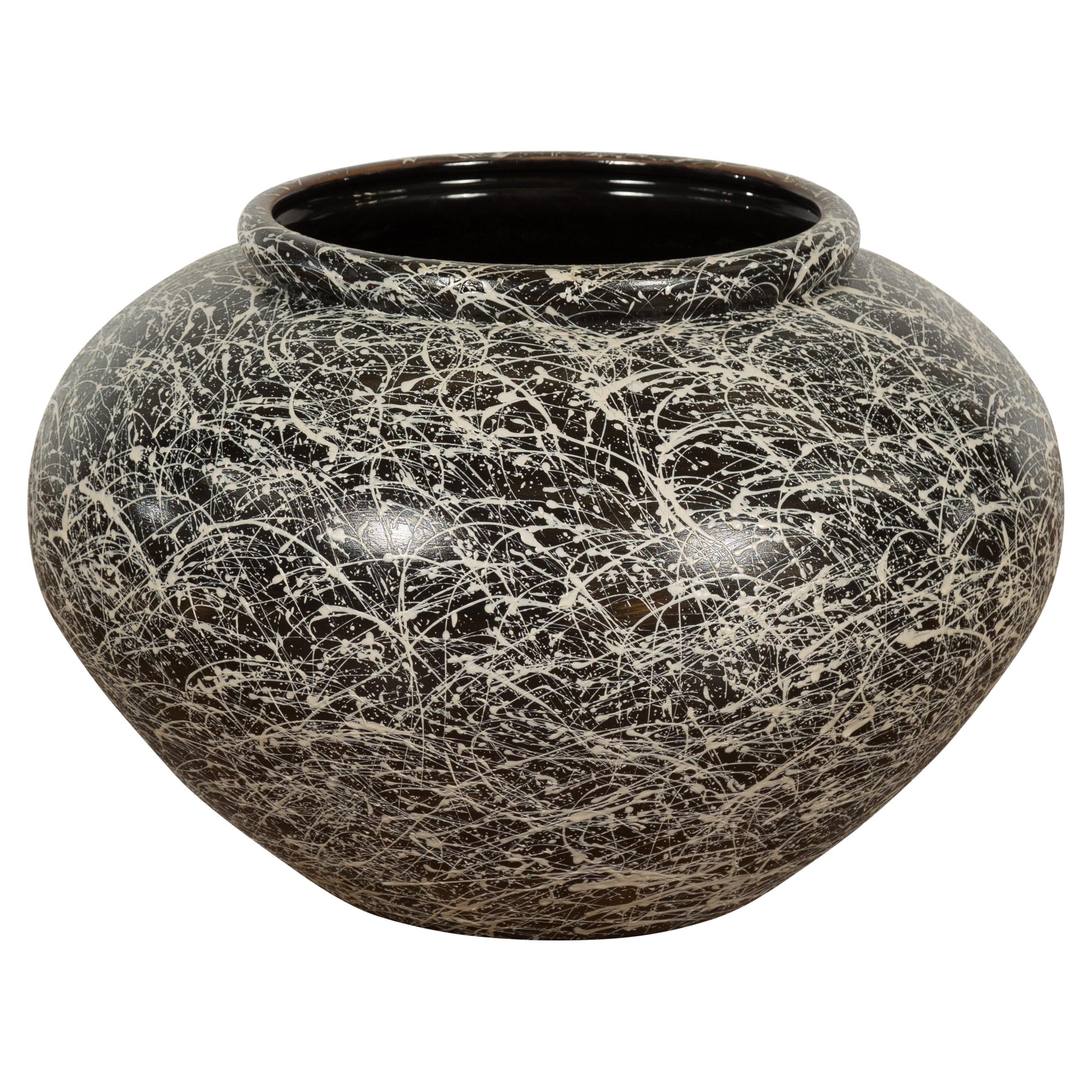 Prem Collection Artisan Made Black and White Planter with Dripping Décor