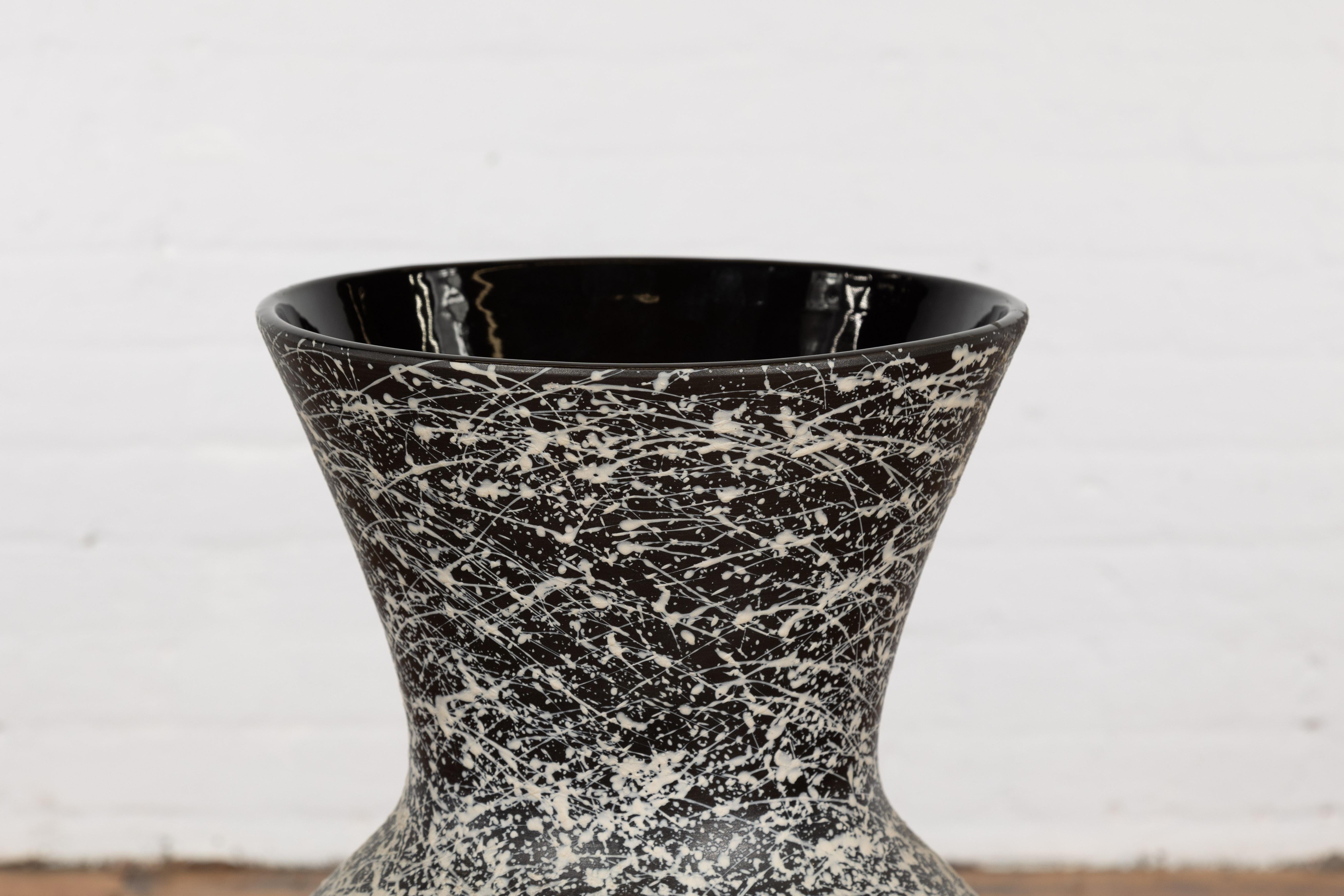 Contemporary Prem Collection Artisan Made Black and White Vase with Dripping Décor For Sale