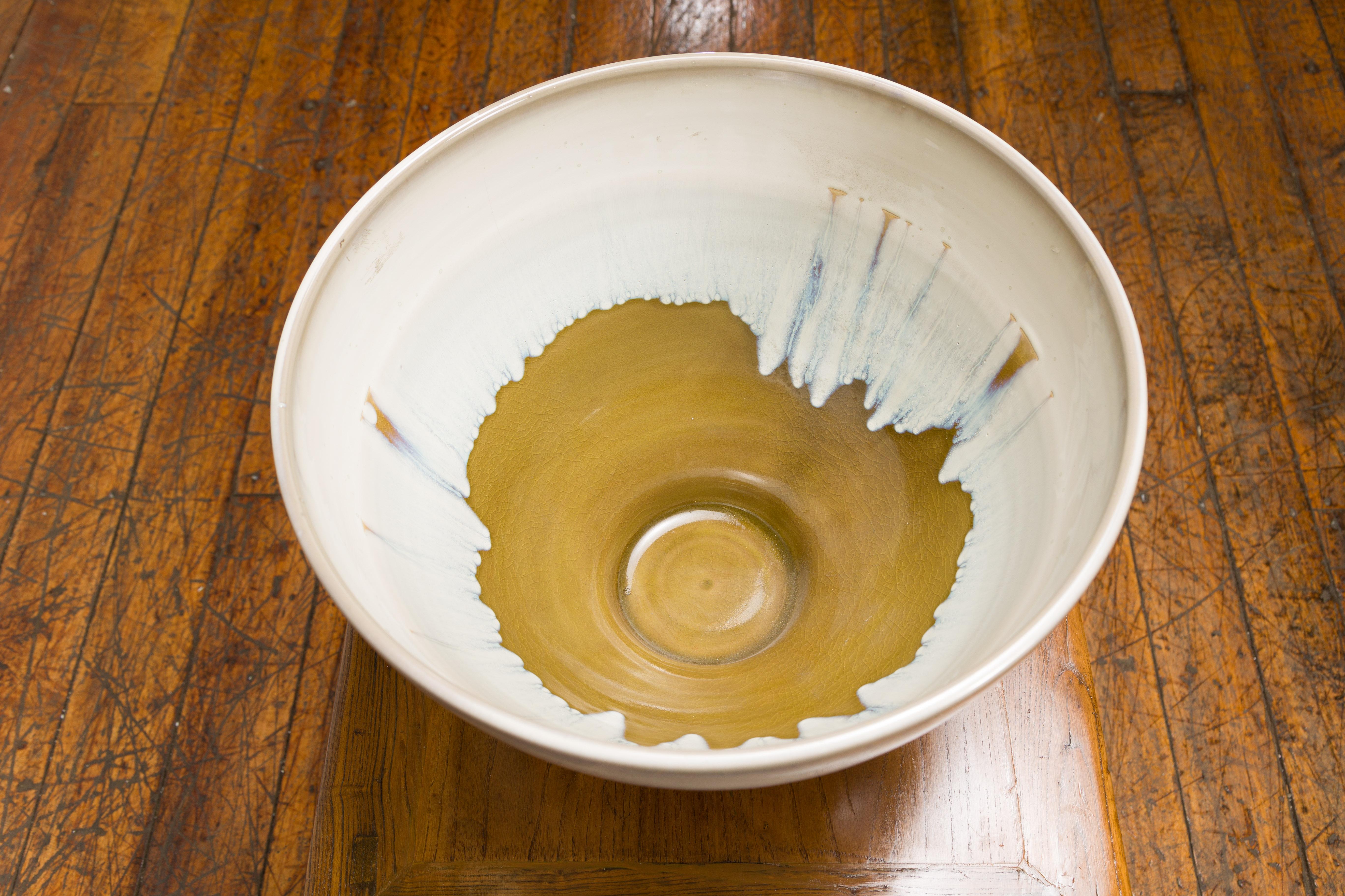 Contemporary White & Brown Glazed Ceramic Bowl For Sale 10
