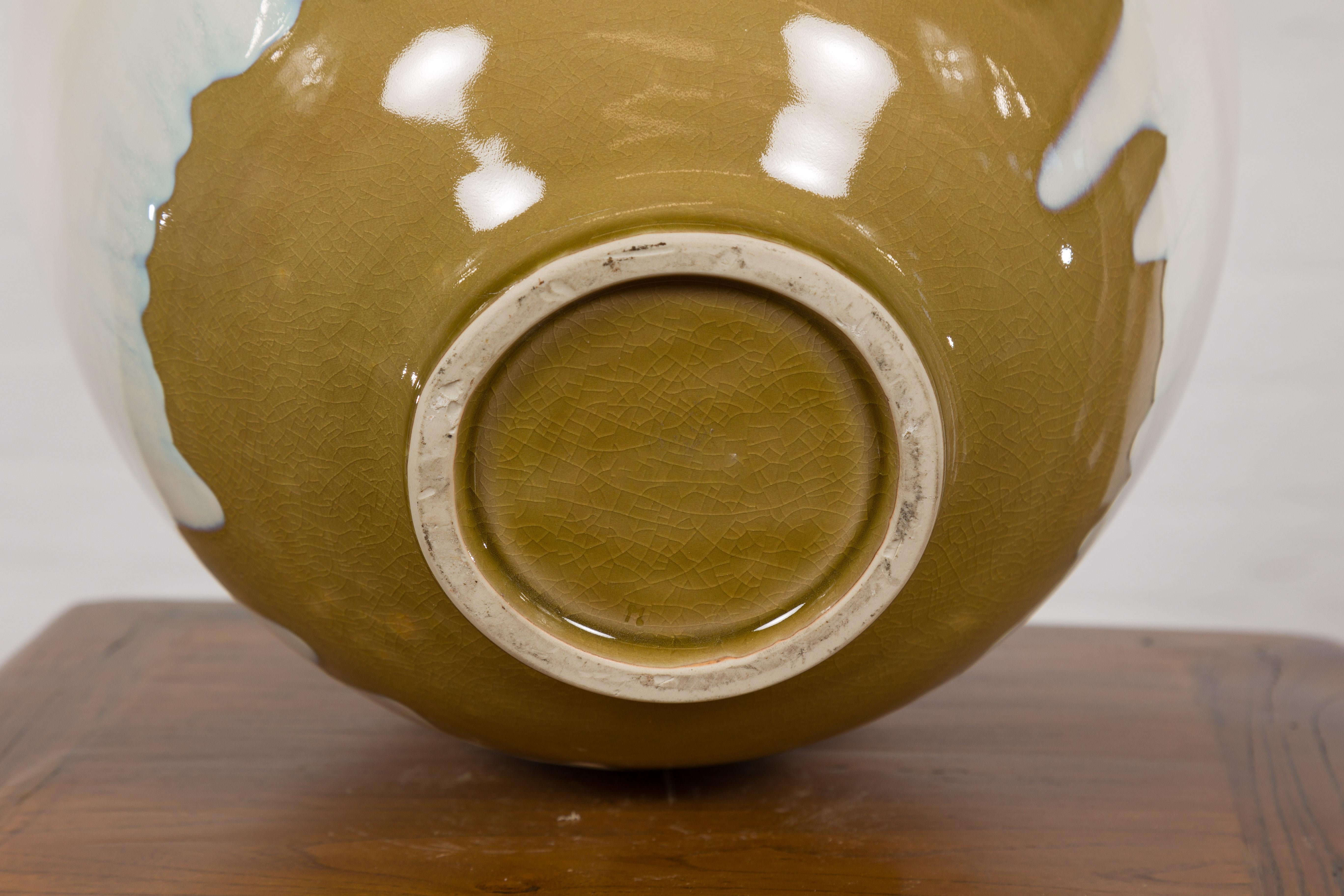 Contemporary White & Brown Glazed Ceramic Bowl For Sale 11
