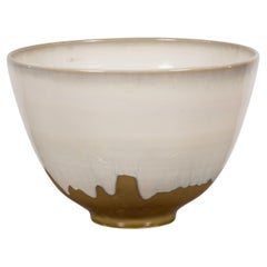 Contemporary White & Brown Glazed Ceramic Bowl