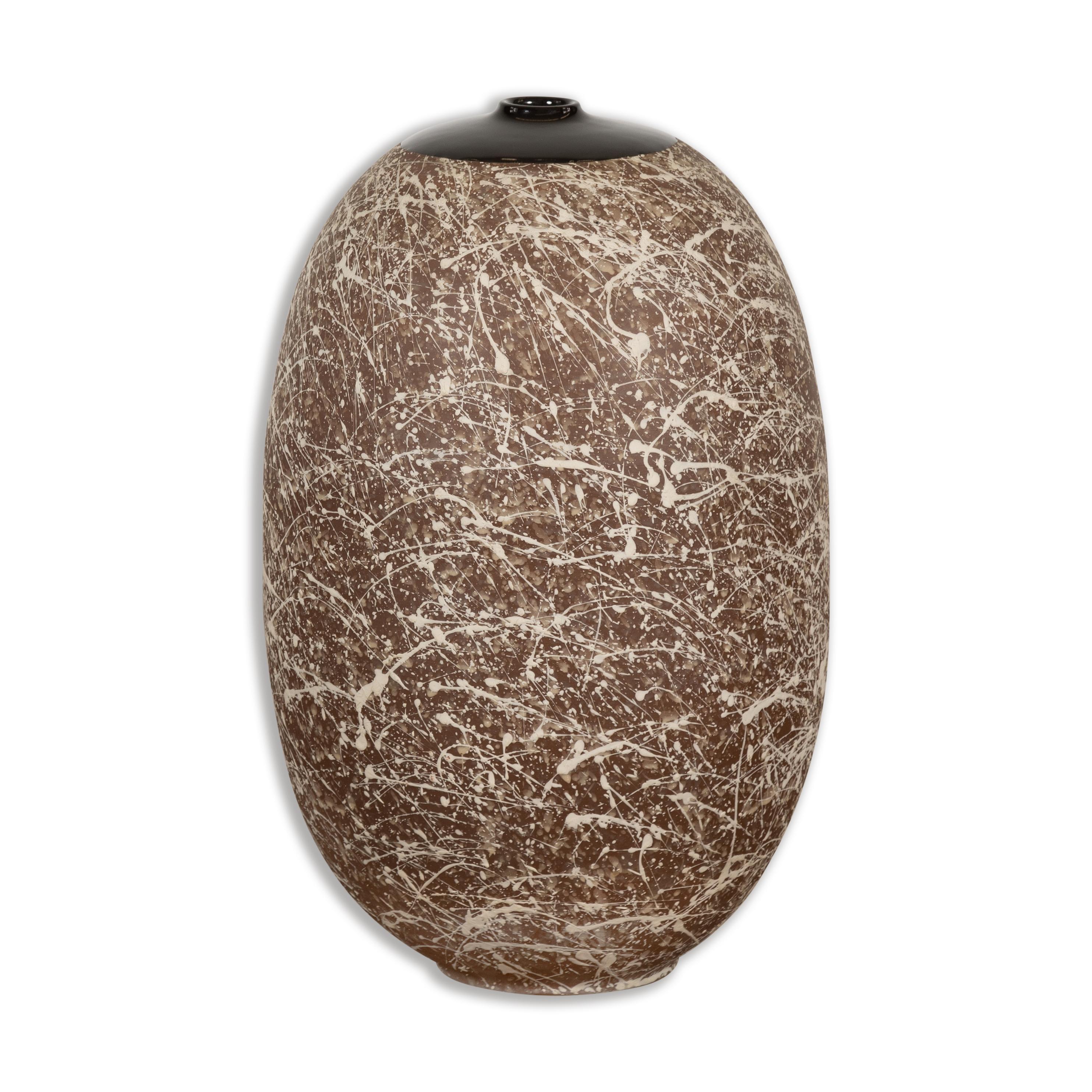 Large Brown & Splattered White Ceramic Decorative Vase For Sale 12