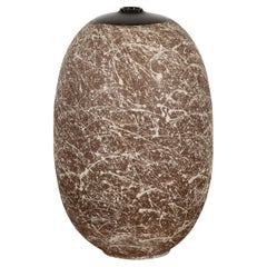 Large Ceramic Vase with Drip Décor, Black Top, and Rounded Silhouette