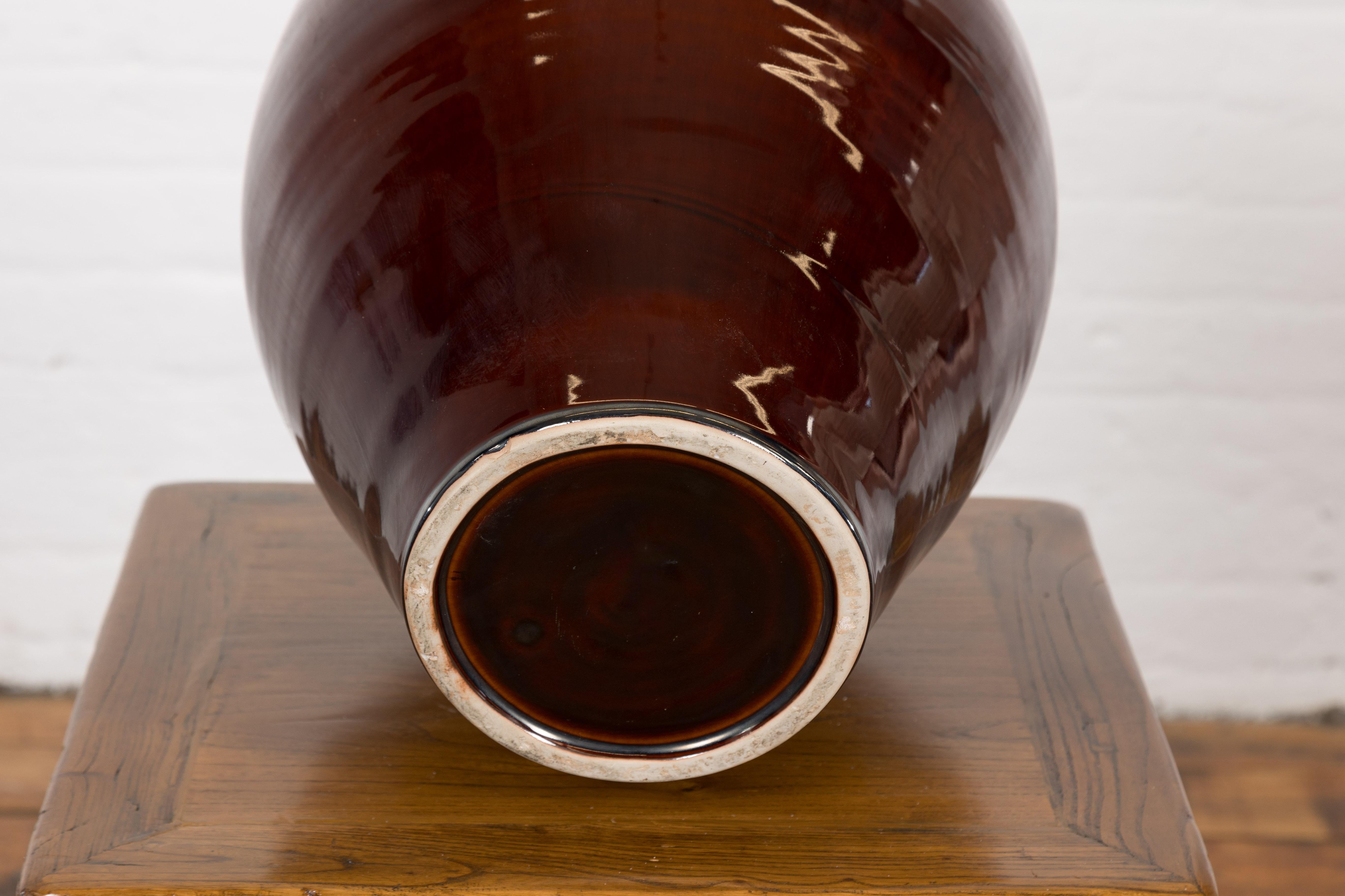 Contemporary Ceramic Vase with Blue & Brown Glaze For Sale 10