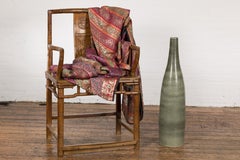 Tall Green Textured Ceramic Vase with Narrow Neck and Bottle Shape