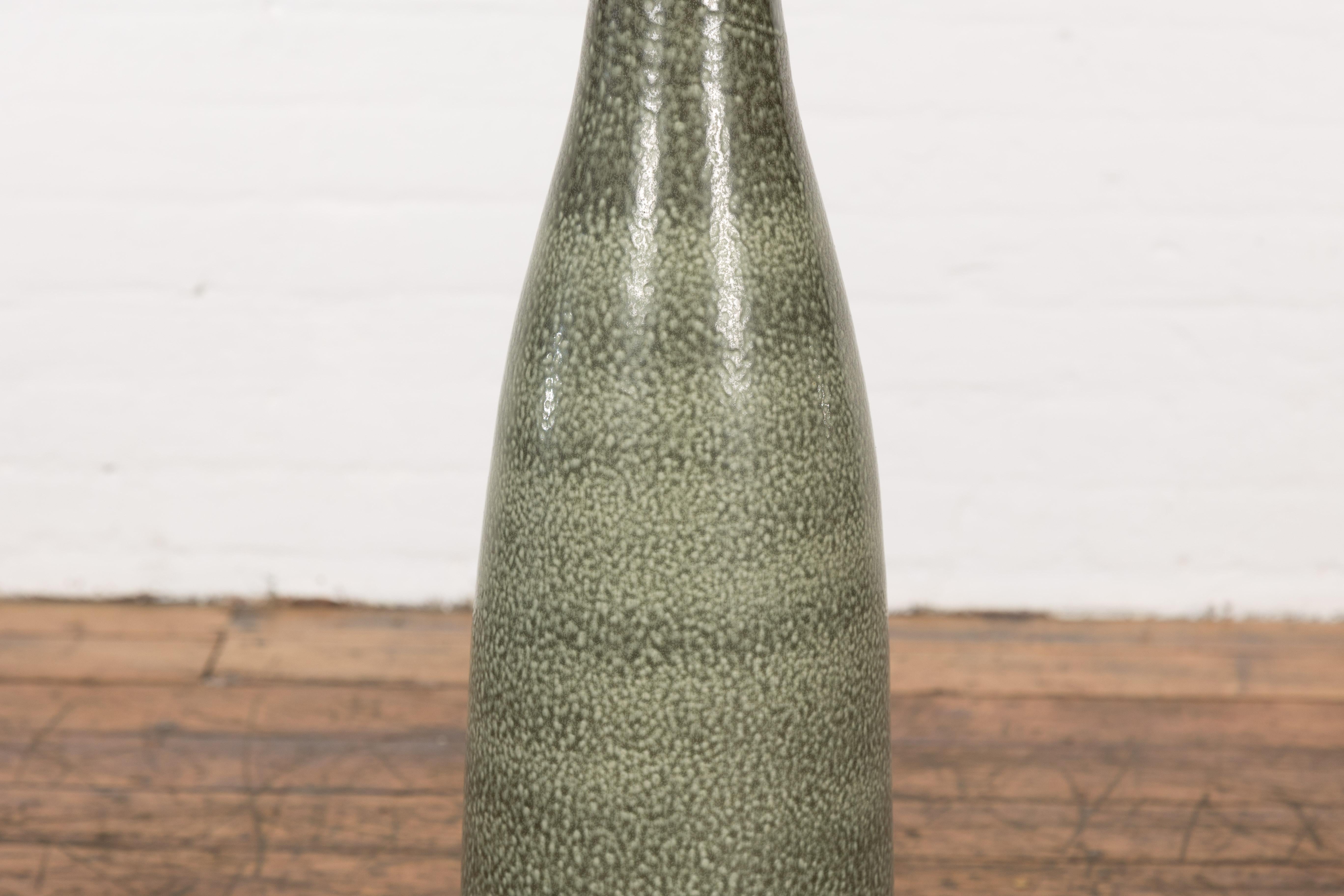 Ceramic Prem Collection Green Glazed Vase with Green Finish and Blotched Accents For Sale