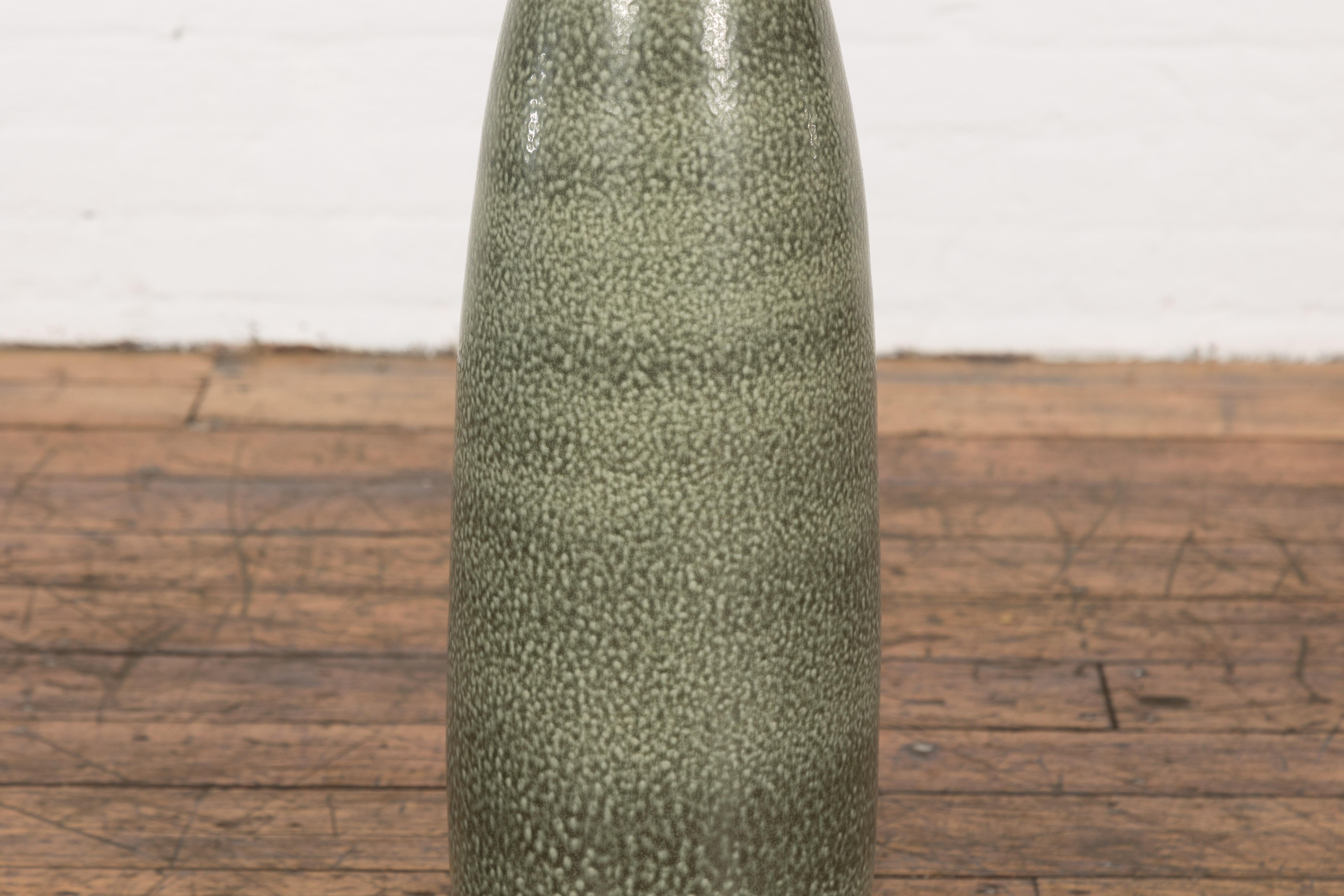 Prem Collection Green Glazed Vase with Green Finish and Blotched Accents For Sale 1