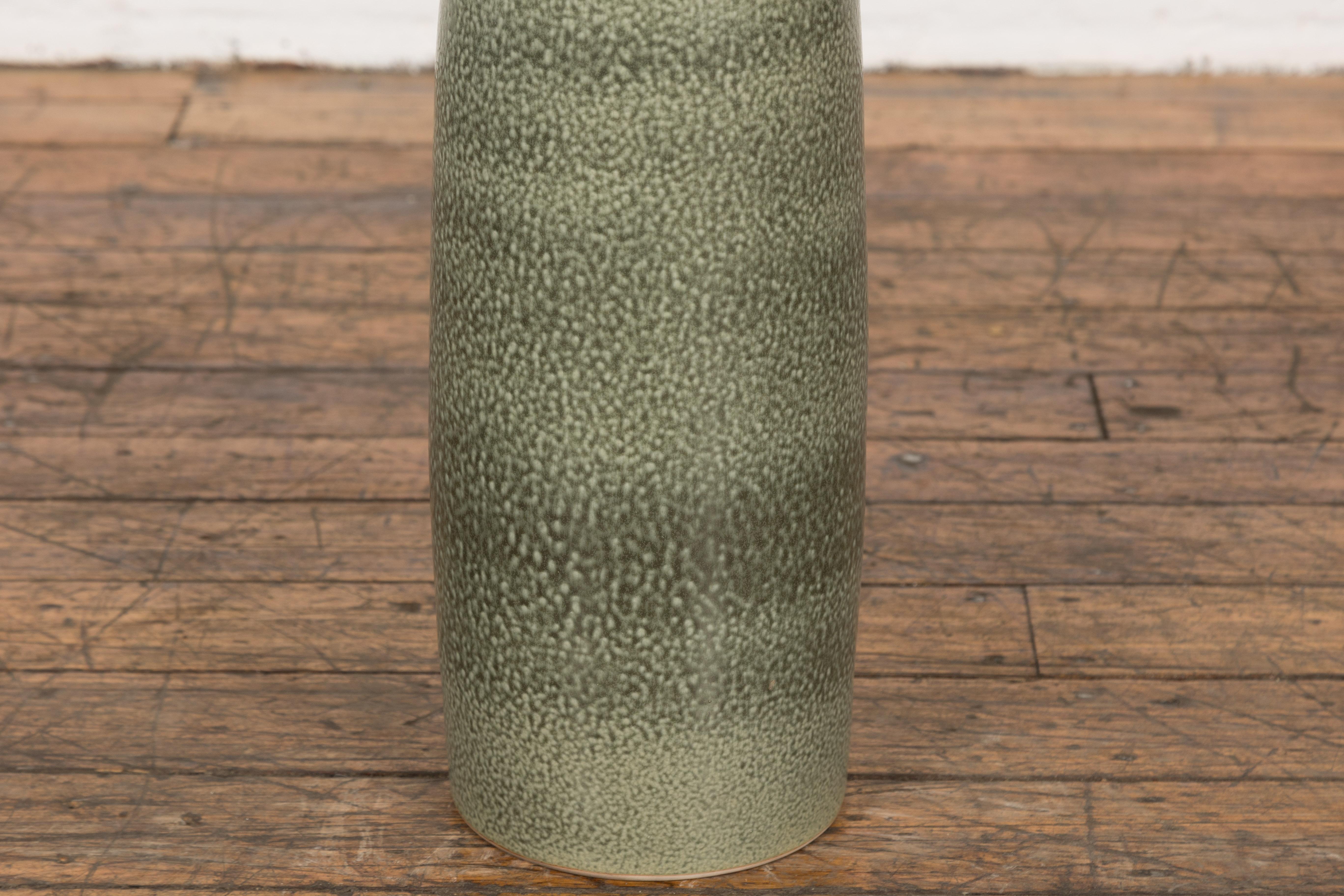 Prem Collection Green Glazed Vase with Green Finish and Blotched Accents For Sale 2