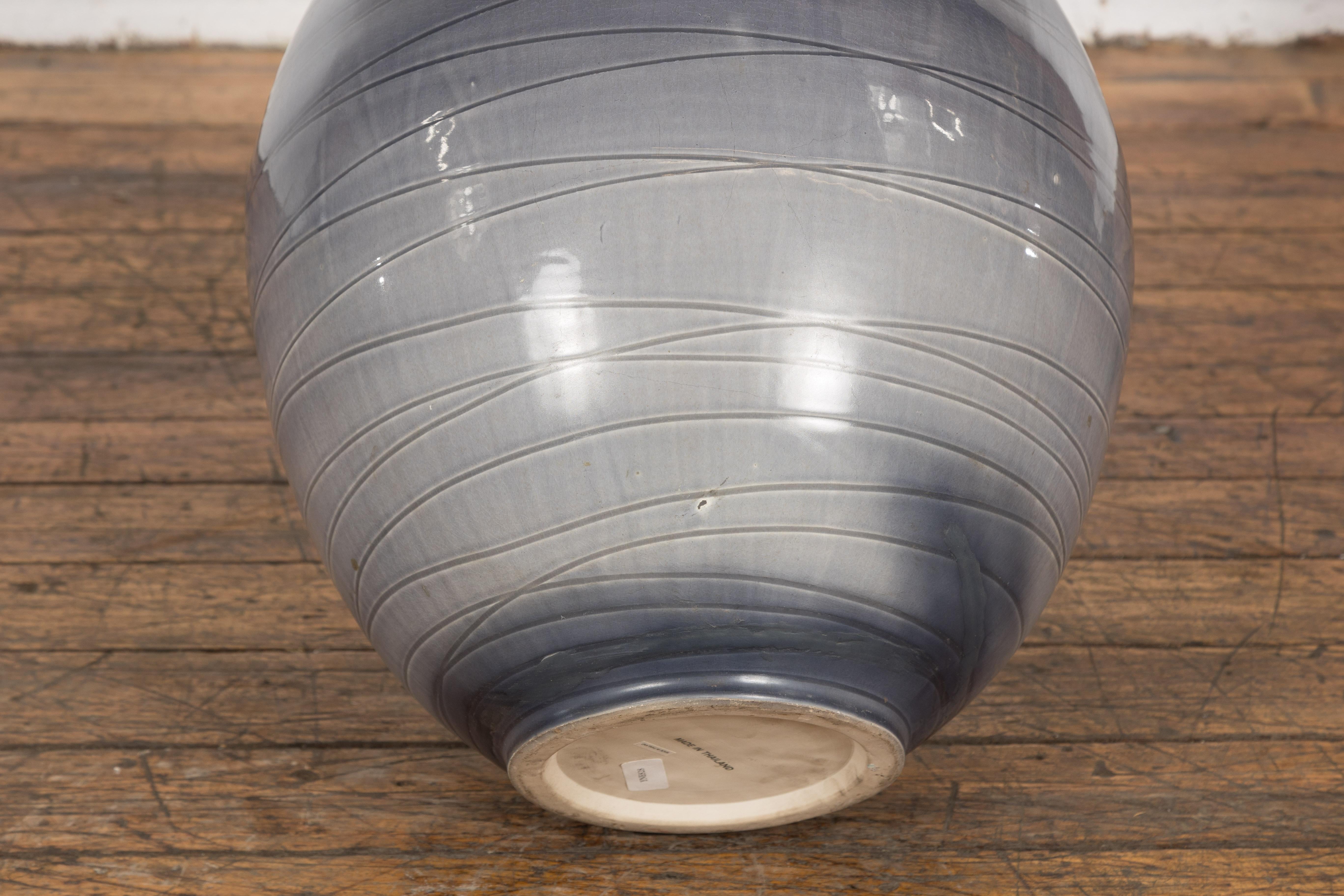 Prem Collection Hand Crafted Artisan Vase with Narrow Mouth and Blue Grey Glaze For Sale 5