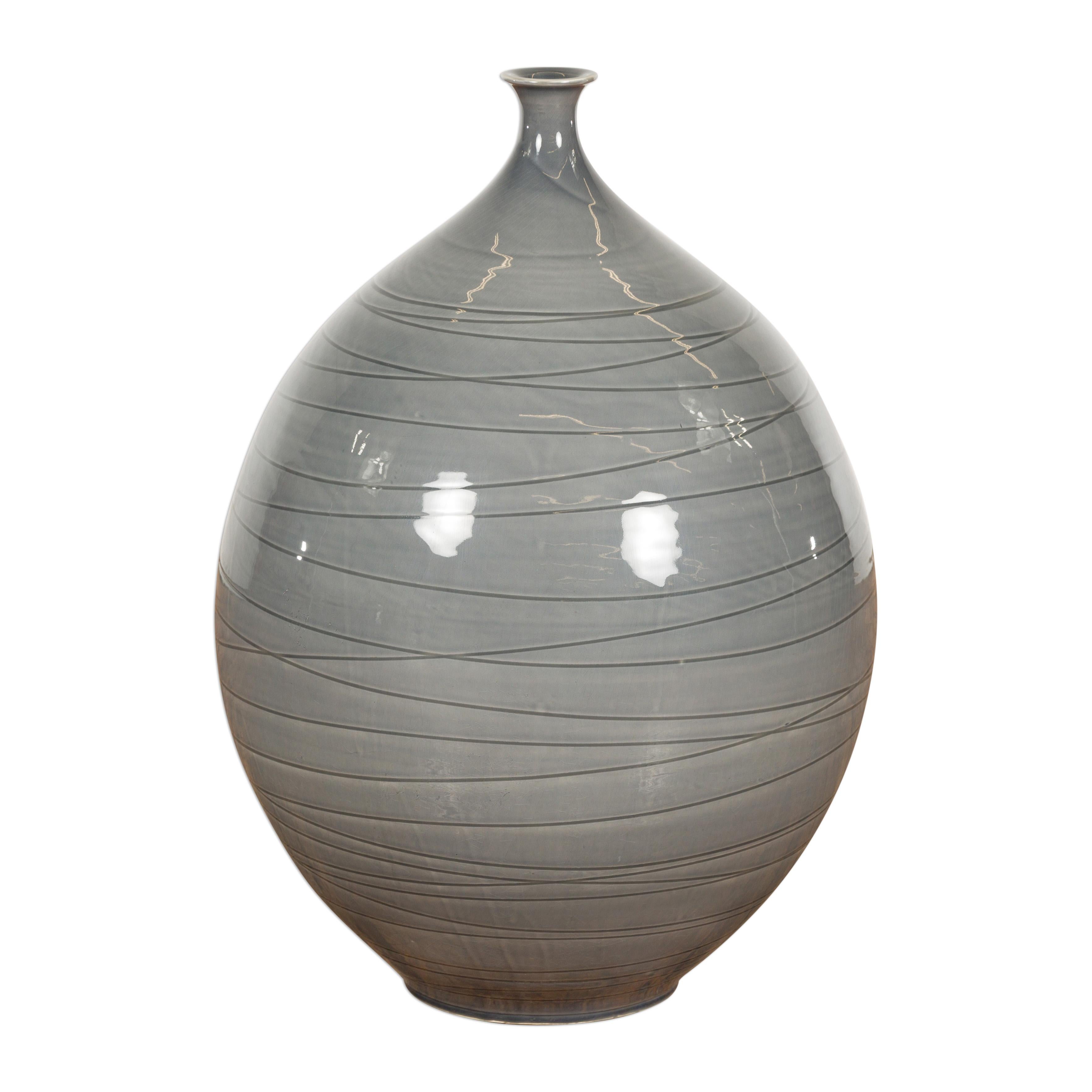 Silver Grey Glazed Ceramic Vase For Sale 12