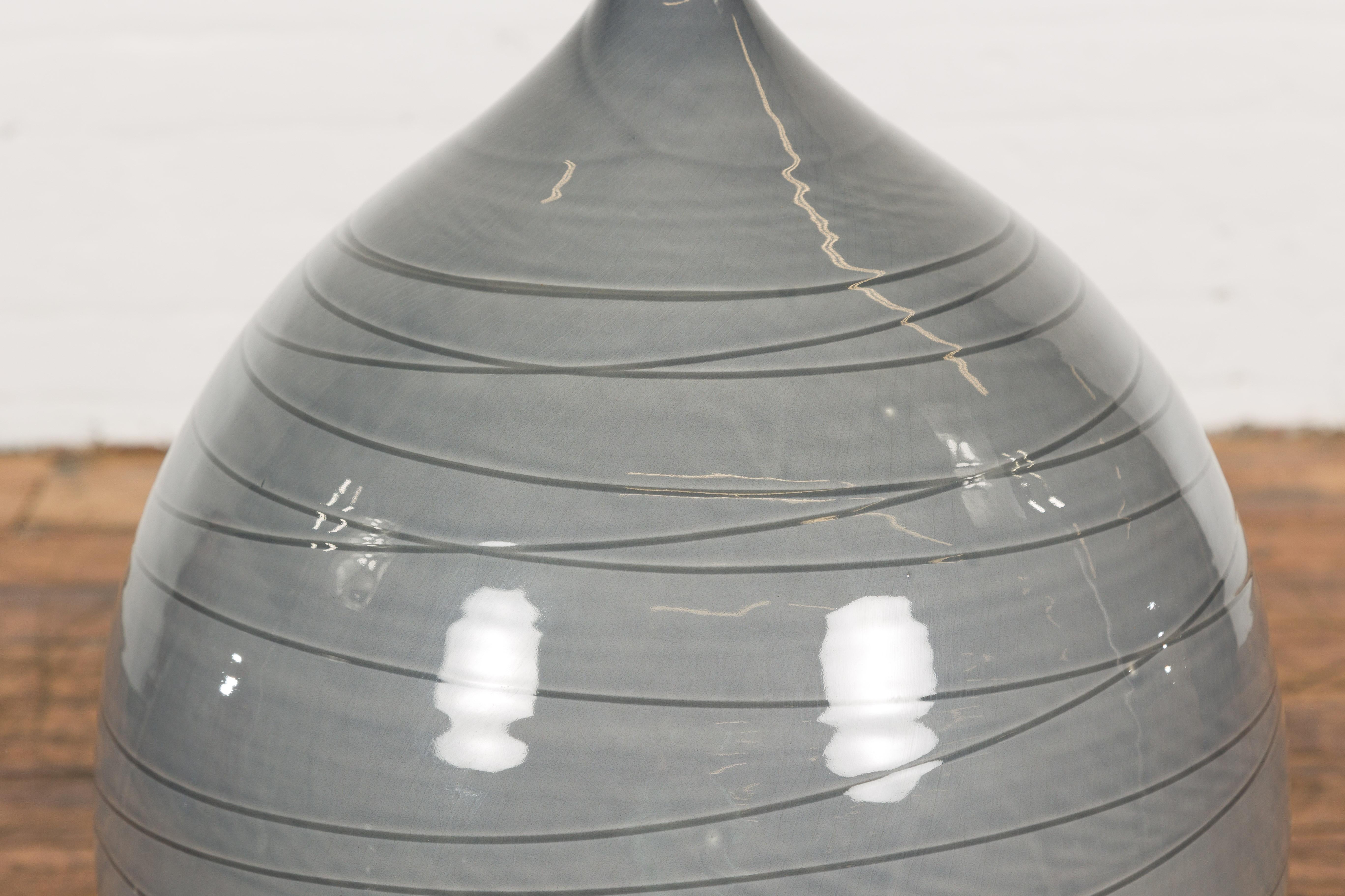 Silver Grey Glazed Ceramic Vase For Sale 1