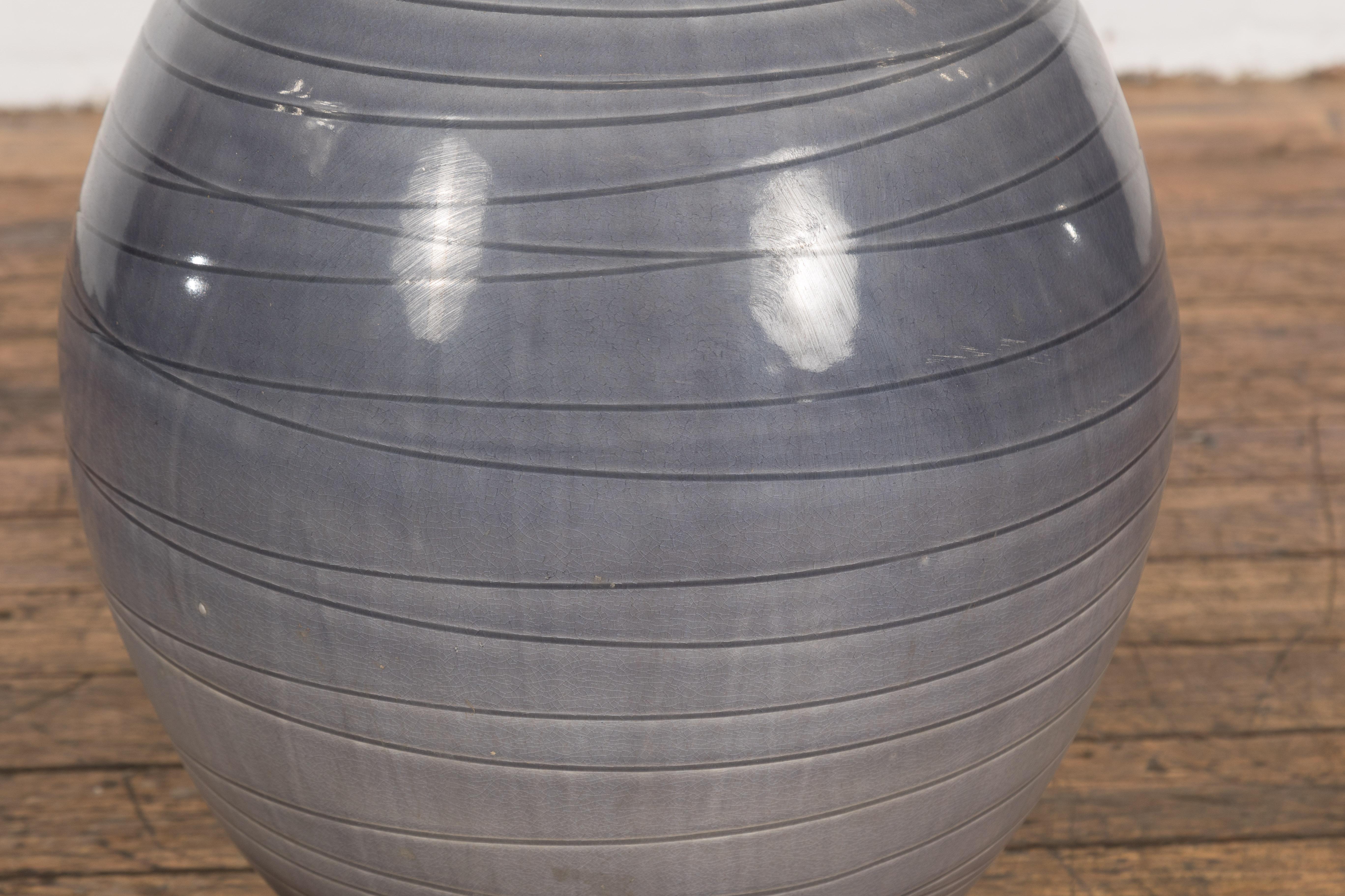 Prem Collection Hand Crafted Artisan Vase with Narrow Mouth and Blue Grey Glaze For Sale 1