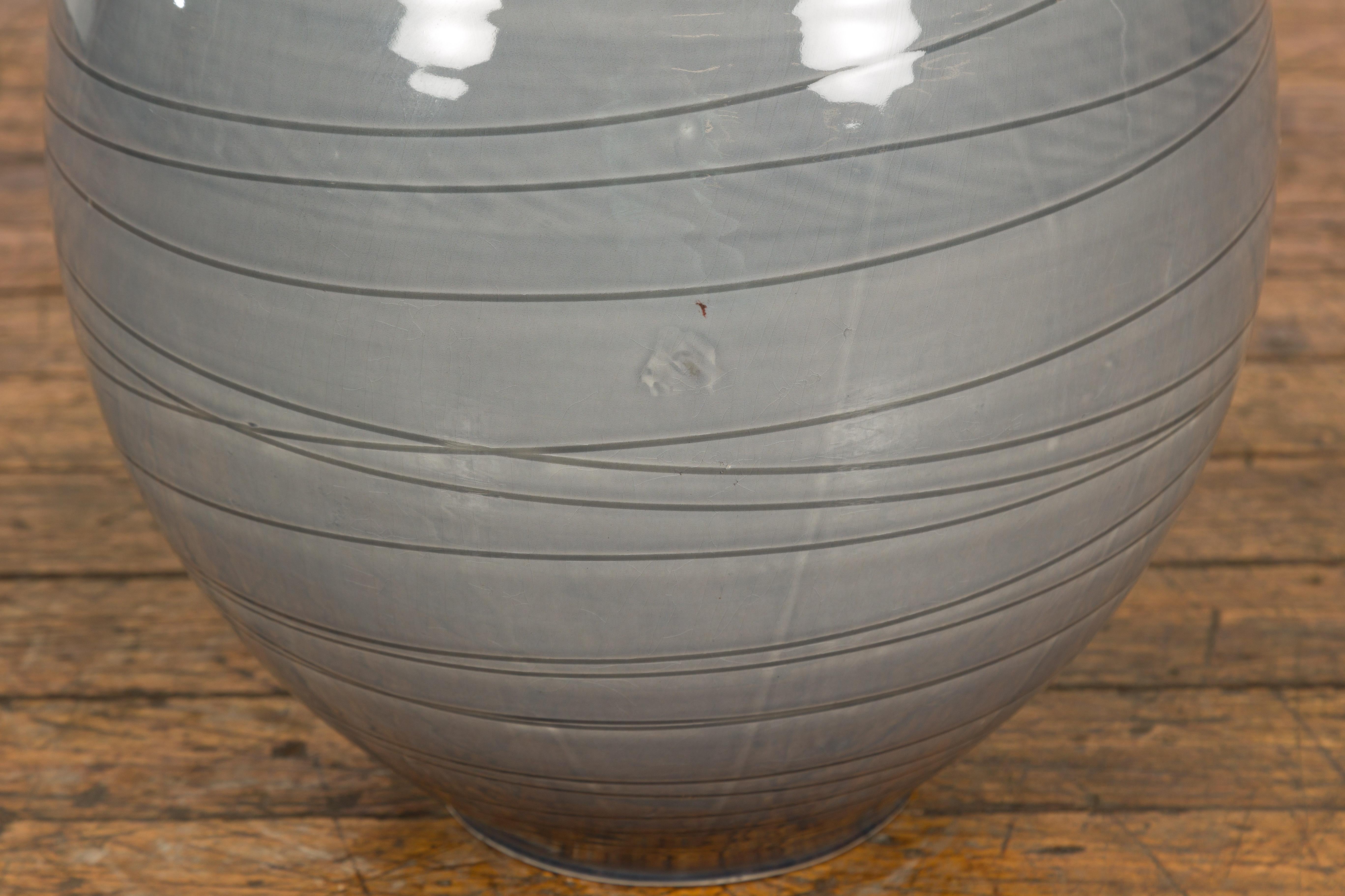Silver Grey Glazed Ceramic Vase For Sale 3