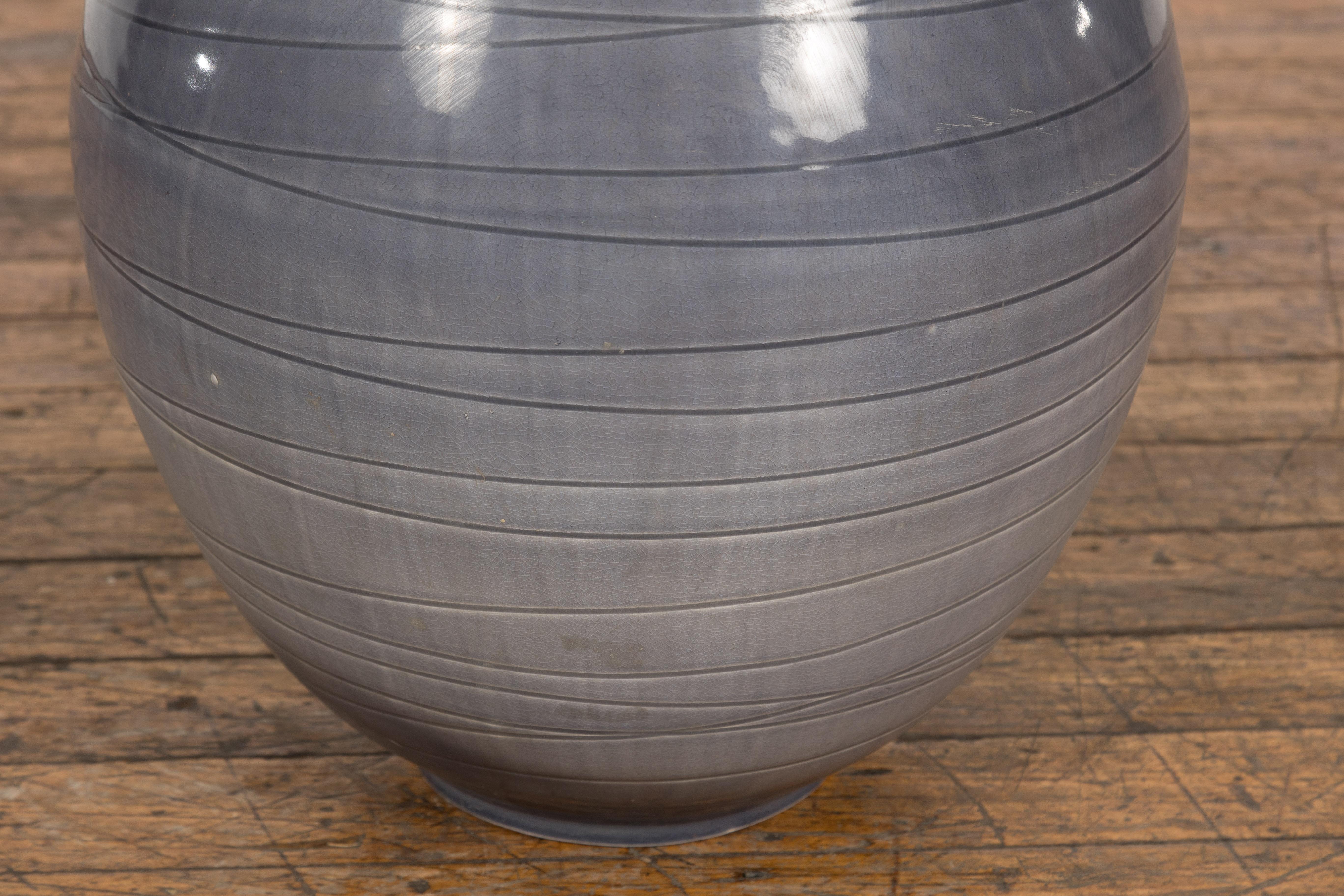 Prem Collection Hand Crafted Artisan Vase with Narrow Mouth and Blue Grey Glaze For Sale 2